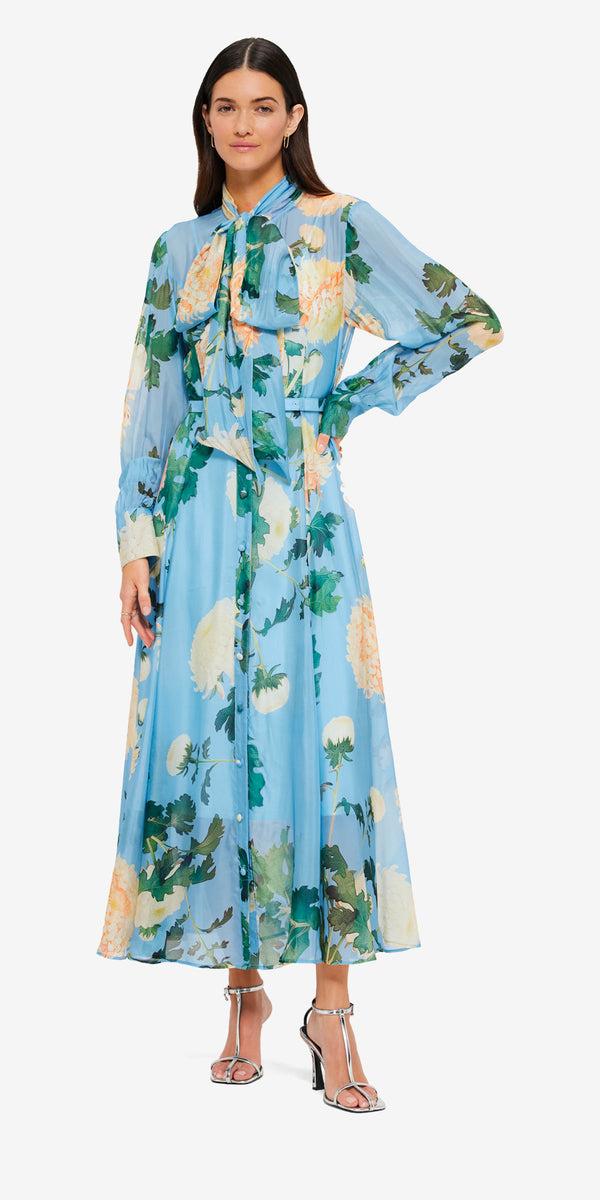 Leo Lin Liliane Tie Neck Midi Dress