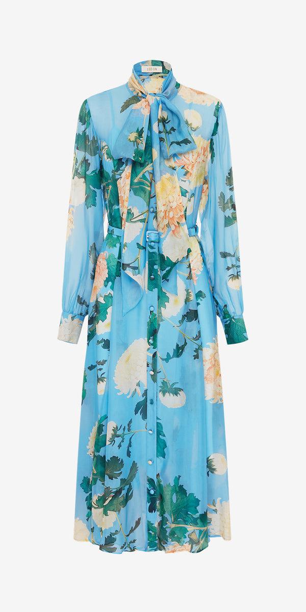 leo lin Liliane Tie Neck Midi Dress