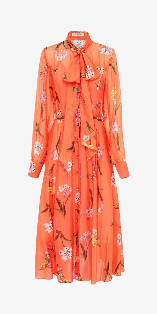 leo lin Liliane Tie Neck Midi Dress