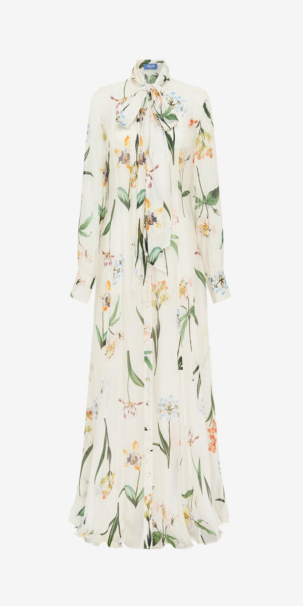 leo lin Lilith Tie Neck Maxi Dress