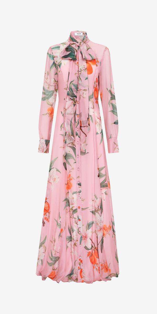 leo lin Lilith Tie Neck Maxi Dress