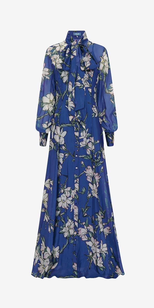 leo lin Lilith Tie Neck Maxi Dress