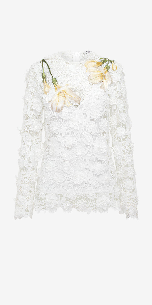 leo lin Luna Embroidered Lace Top