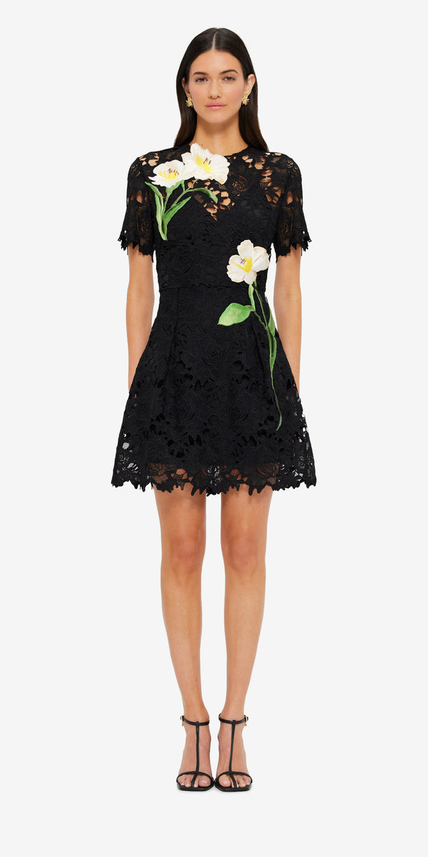 Leo Lin Margot Embroidered Lace Mini Dress