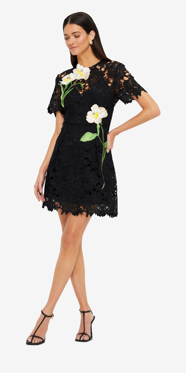Leo Lin Margot Embroidered Lace Mini Dress