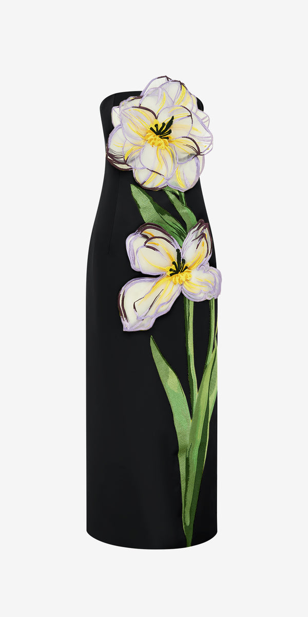 leo lin Rayna Appliqué Floral Maxi Dress