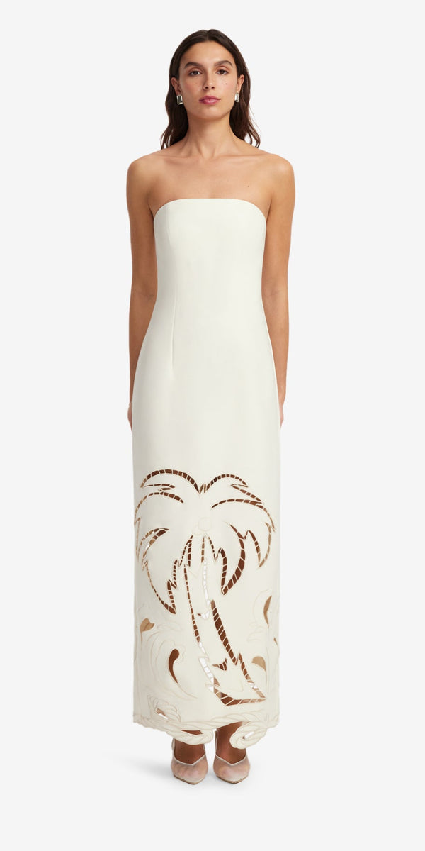 Leo Lin Rayna Palm Bustier Maxi Dress