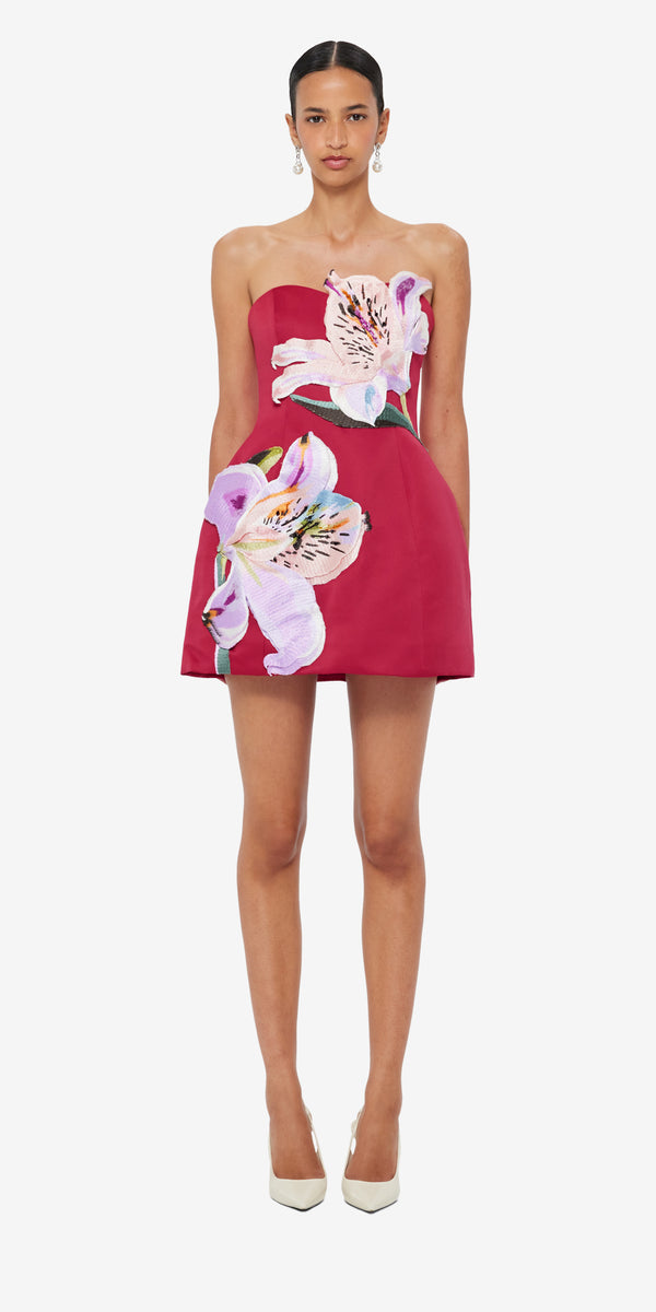 Leo Lin Rosario Appliqué Floral Bustier Mini Dress