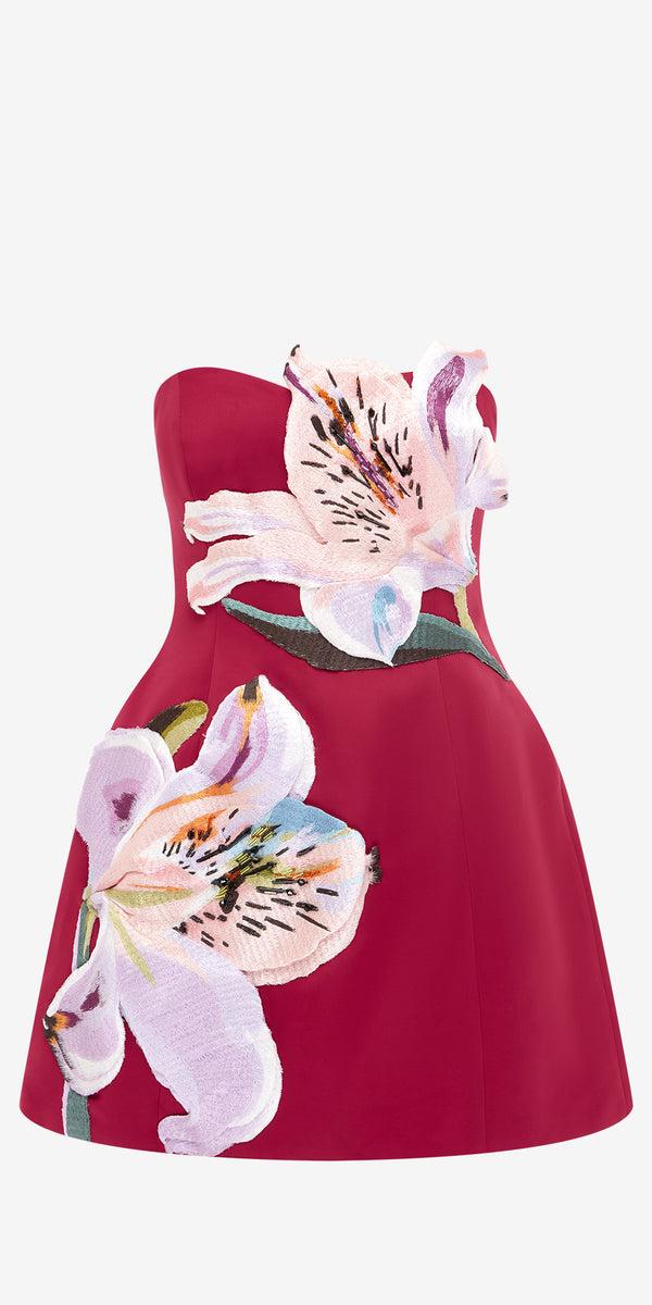 leo lin Rosario Appliqué Floral Bustier Mini Dress