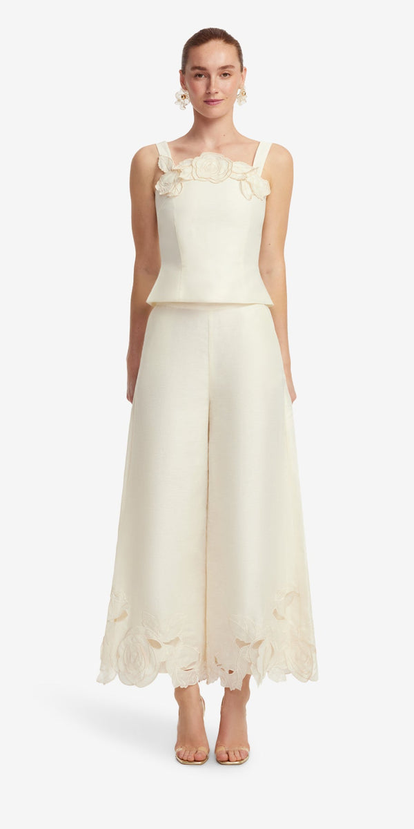 Leo Lin Theodora Linen Appliqué Pants