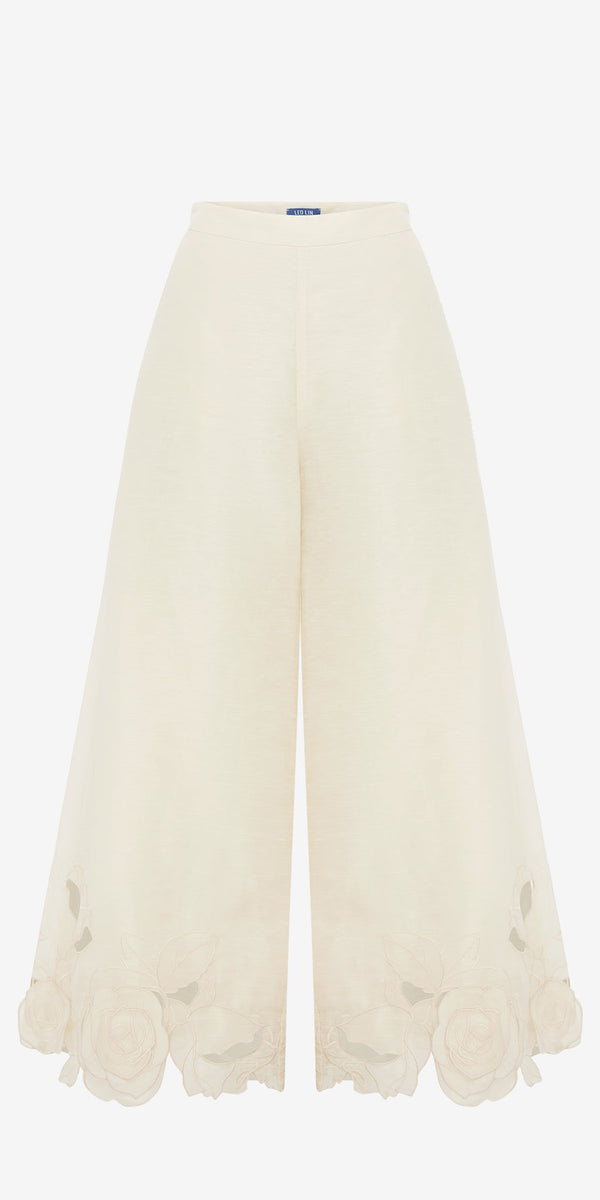 leo lin Theodora Linen Appliqué Pants