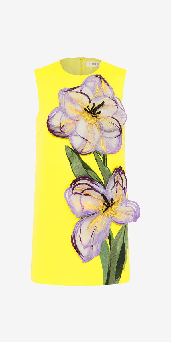 leo lin Yvonne Appliqué Floral Mini Dress