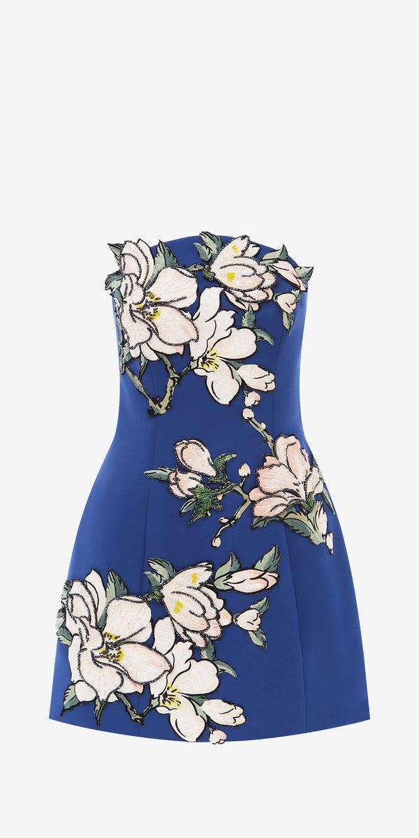 leo lin Zaria Appliqué Floral Bustier Mini Dress