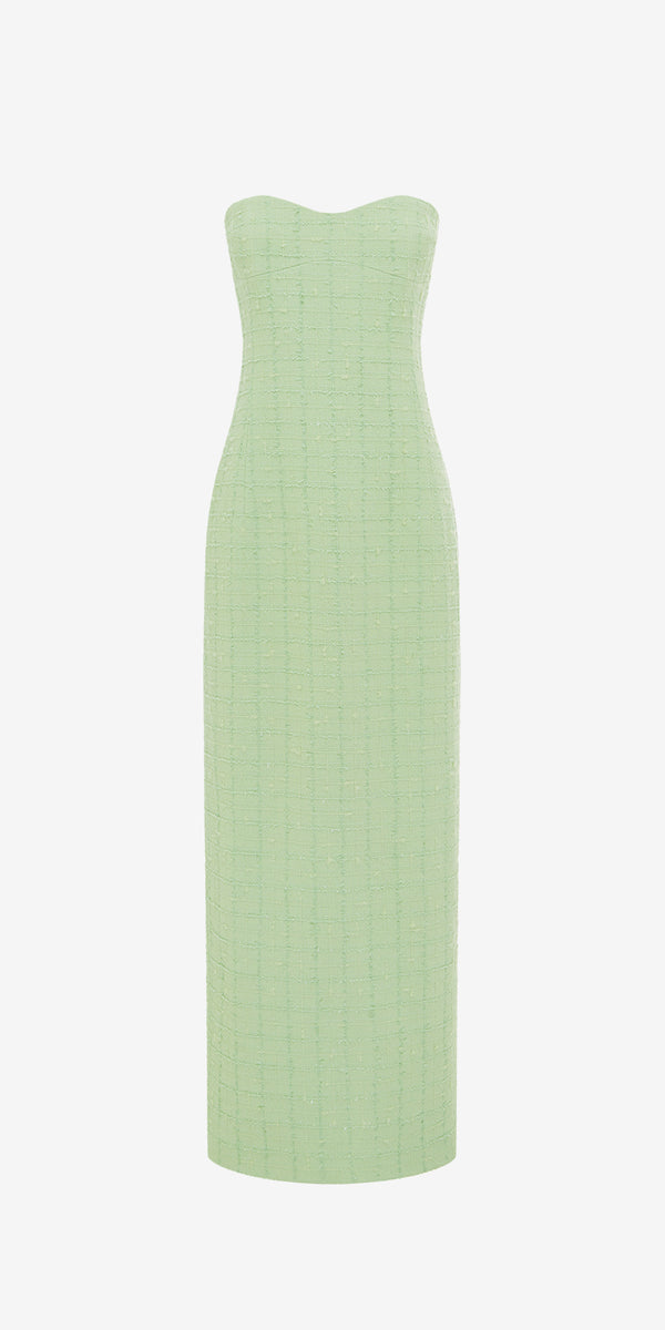 leo lin Zayna Tweed Bustier Maxi Dress