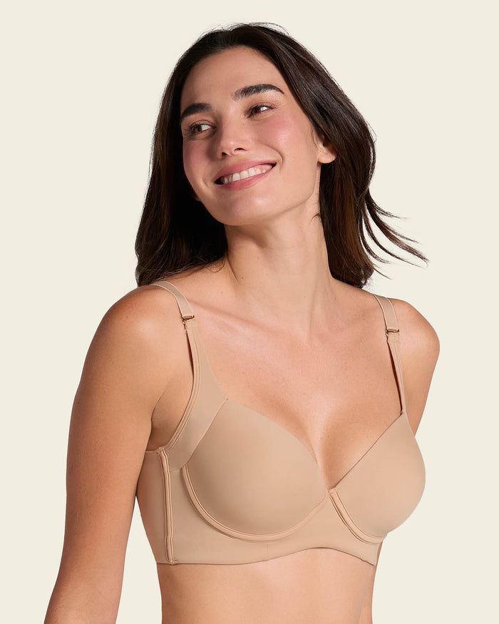 leonisa High Profile Bra + Stripe Undetectable Panty in Golden Beige