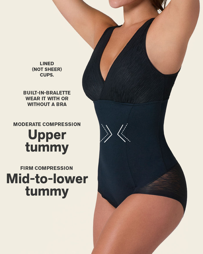 Leonisa Sheer Stripe Detail Sculpting Bodysuit