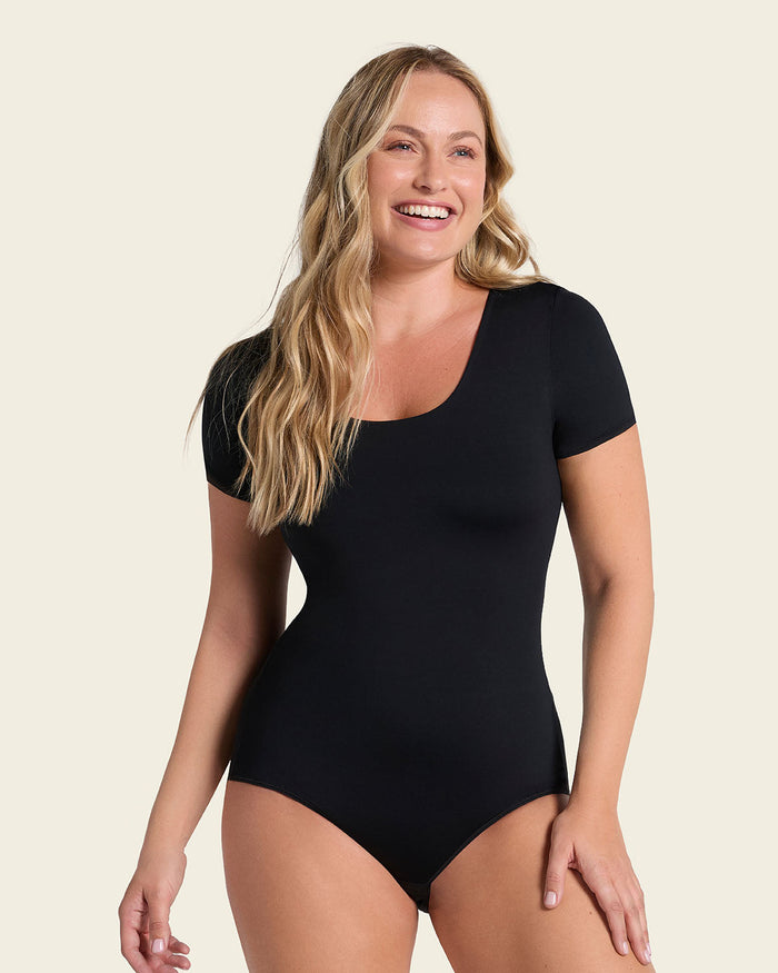 leonisa Short Sleeve Round Neck Shaper Bodysuit
