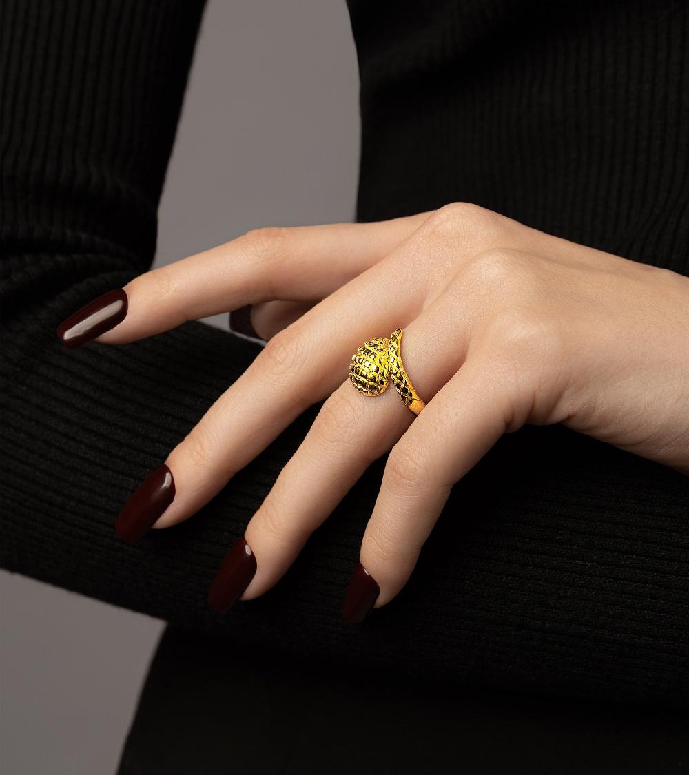 Les Basiles BAGUE CAETANA En Acier 316L Plaqué Or 18 Carats