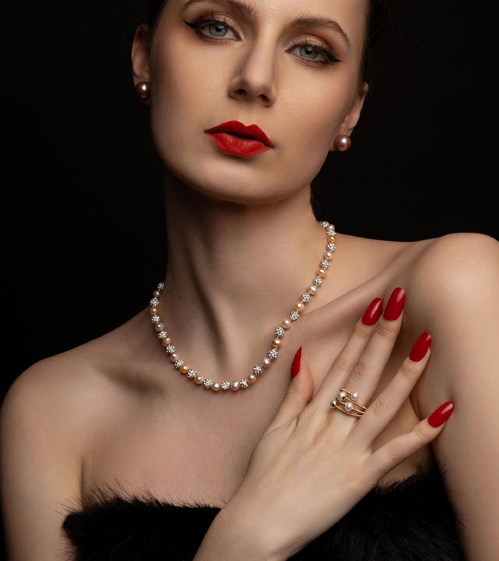 Les Basiles BAGUE CELESTIA En Perles D'Akoya Montées Sur Argent Sterling 925 Plaqué Or 18 Carats