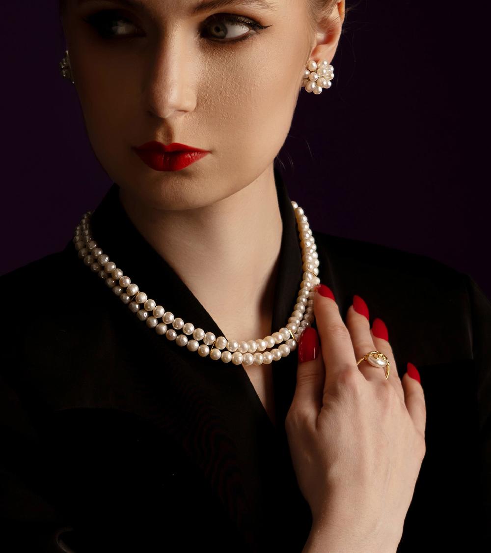 Les Basiles BAGUE CHARLENE En Perles D'Akoya Montées Sur Argent Sterling 925 Plaqué Or 18 Carats