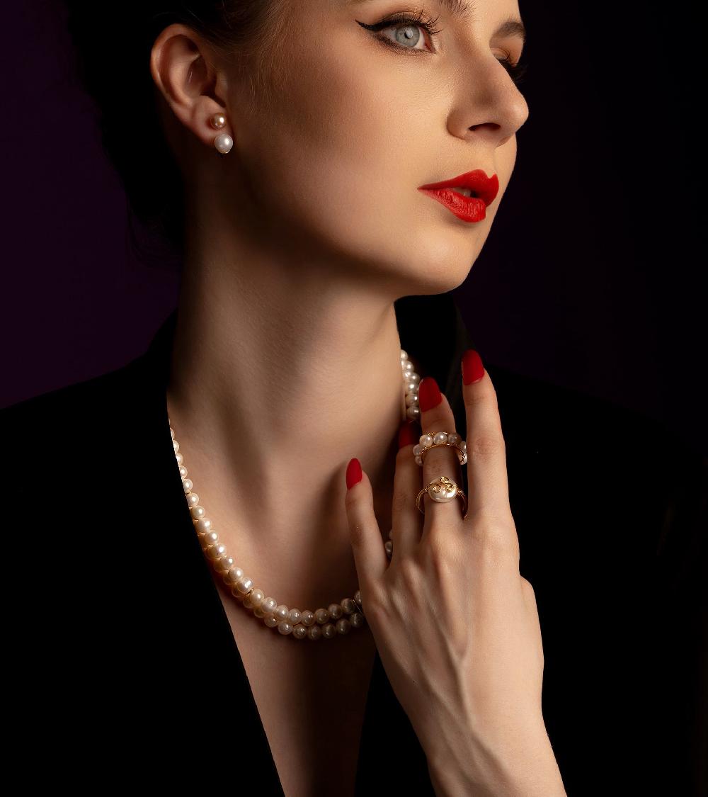 Les Basiles BAGUE CHARLENE En Perles D'Akoya Montées Sur Argent Sterling 925 Plaqué Or 18 Carats