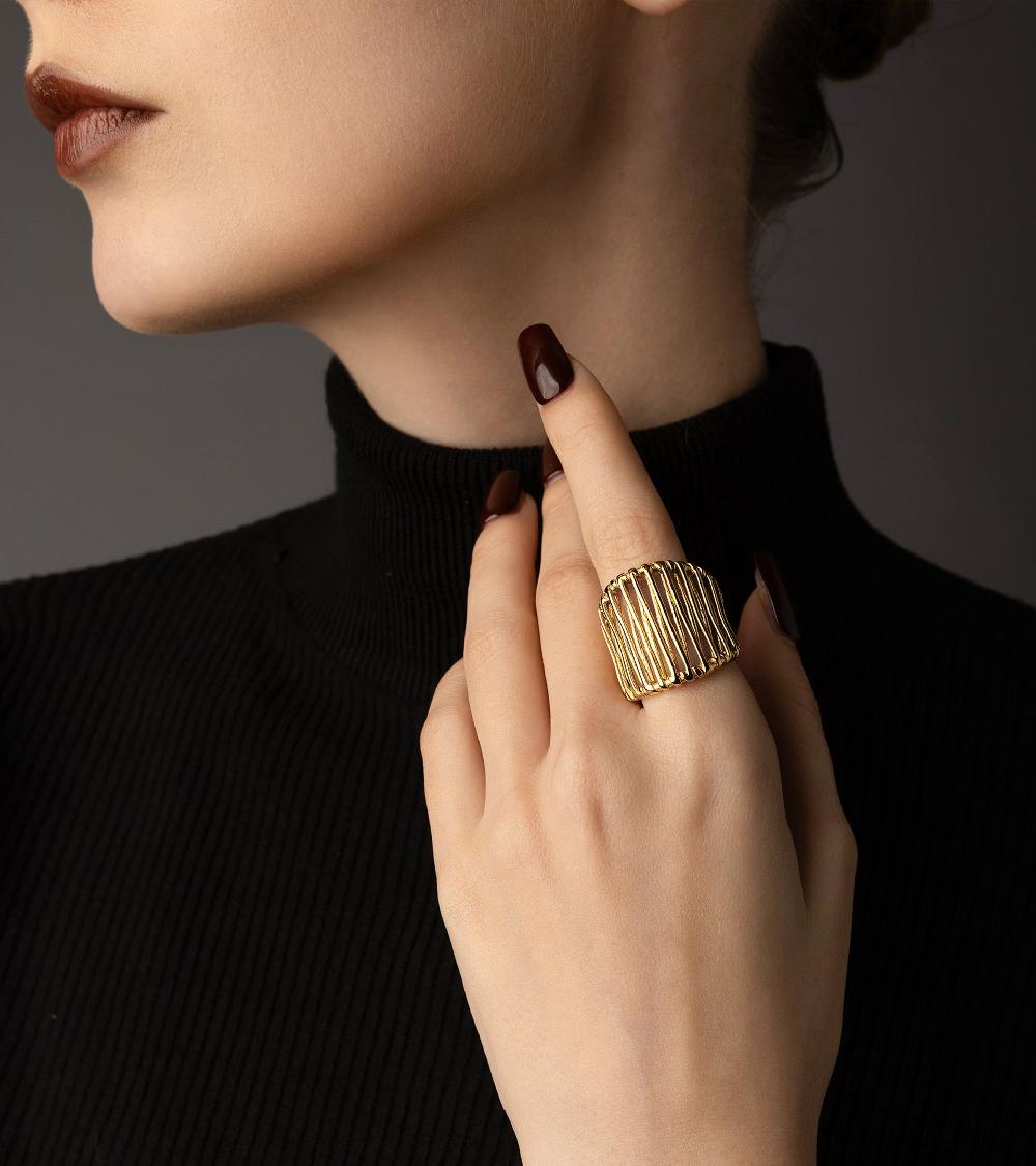 Les Basiles BAGUE CHRISTIA En Laiton Plaqué Or 18 Carats