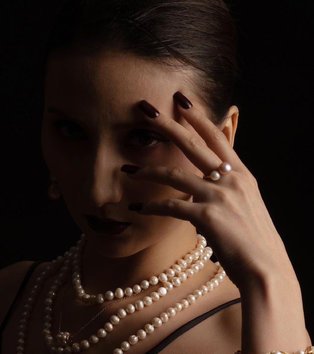 Les Basiles BAGUE DALMA En Perles D'Akoya Montées Sur Argent Sterling 925 Plaqué Or 18 Carats