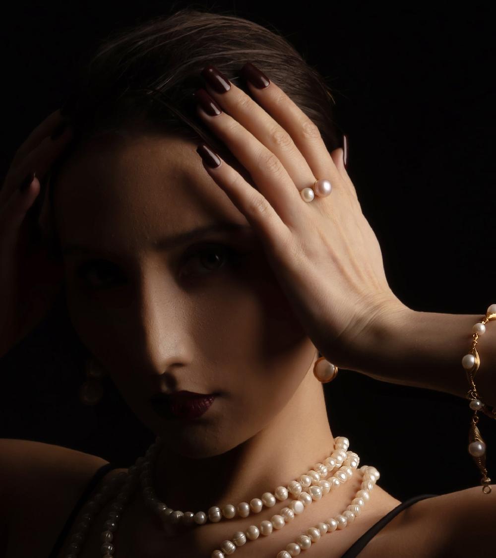 Les Basiles BAGUE DALMA En Perles D'Akoya Montées Sur Argent Sterling 925 Plaqué Or 18 Carats