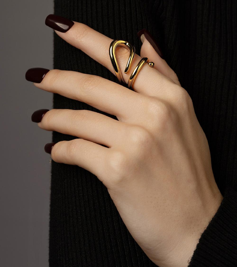 Les Basiles BAGUE NICOLA En Laiton Plaqué Or 18 Carats