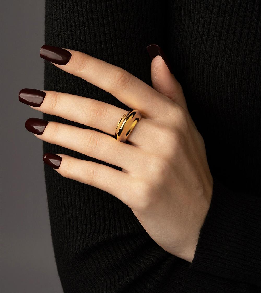 Les Basiles BAGUE NINA En Acier 316L Plaqué Or 18 Carats