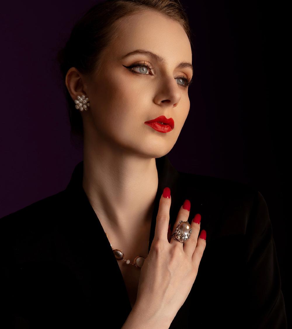 Les Basiles BAGUE POMPADOUR En Perle Baroque Montée Sur Argent Sterling 925