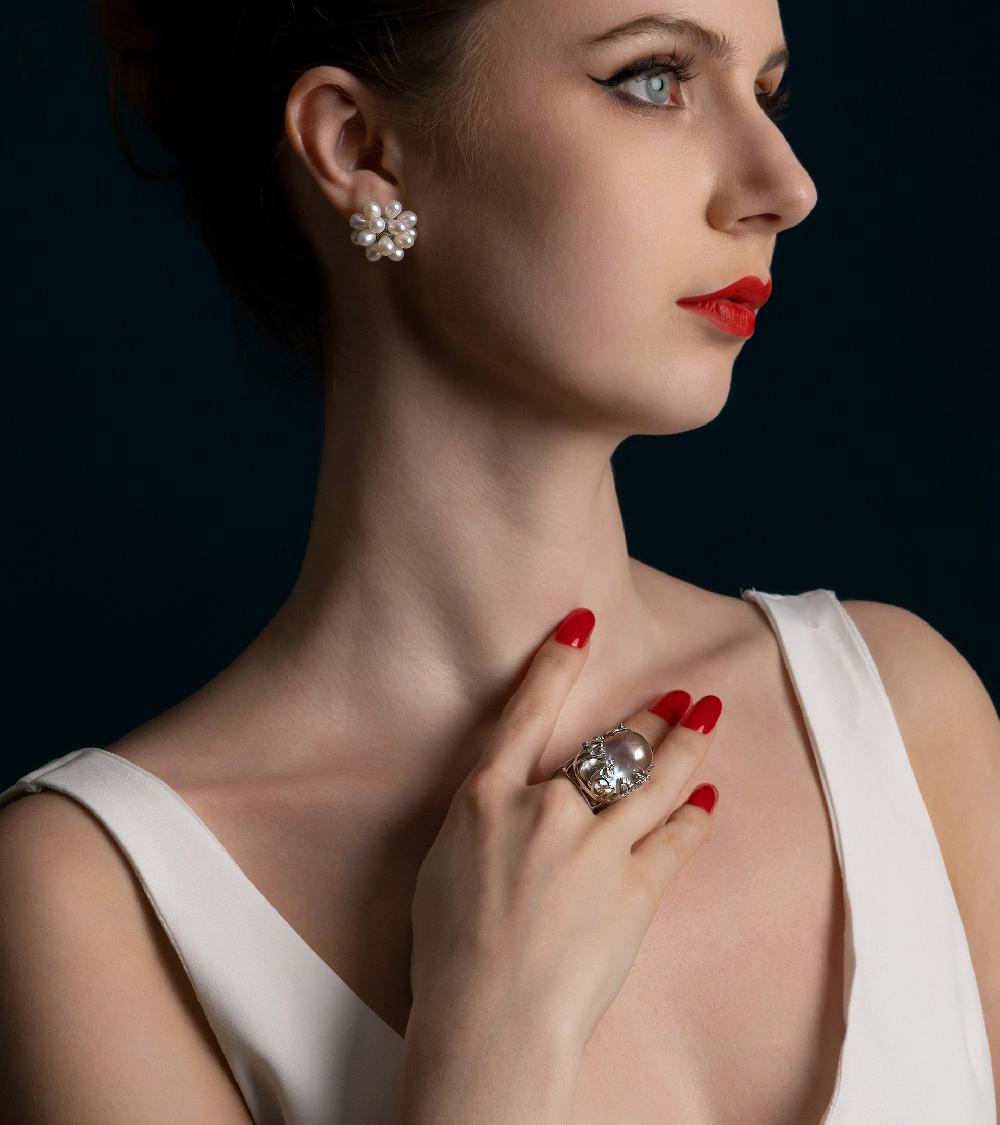 Les Basiles BAGUE POMPADOUR En Perle Baroque Montée Sur Argent Sterling 925