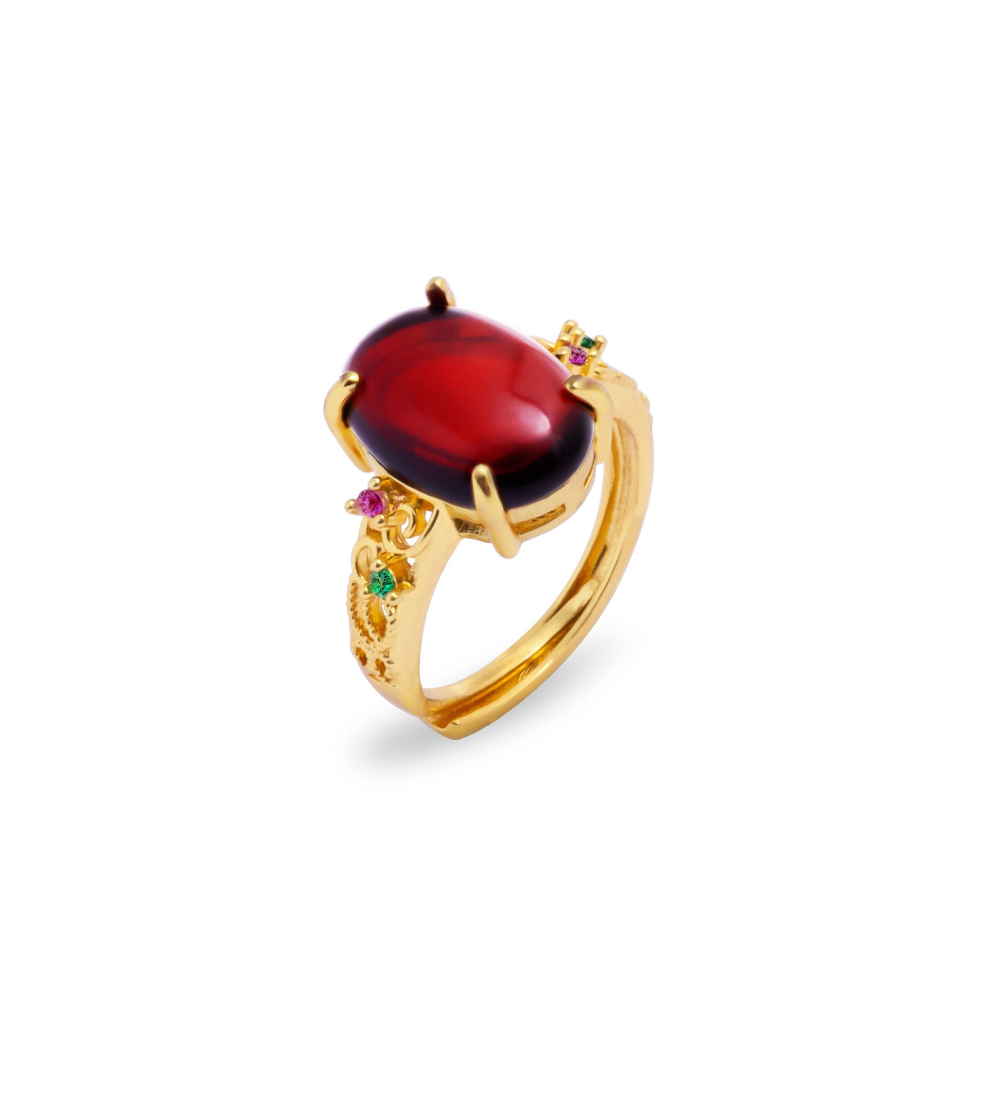 les basiles BAGUE SOLITAIRE MOLKA En cristal rouge monté sur laiton plaqué or 18 carats et sertie de cristaux multicolores
