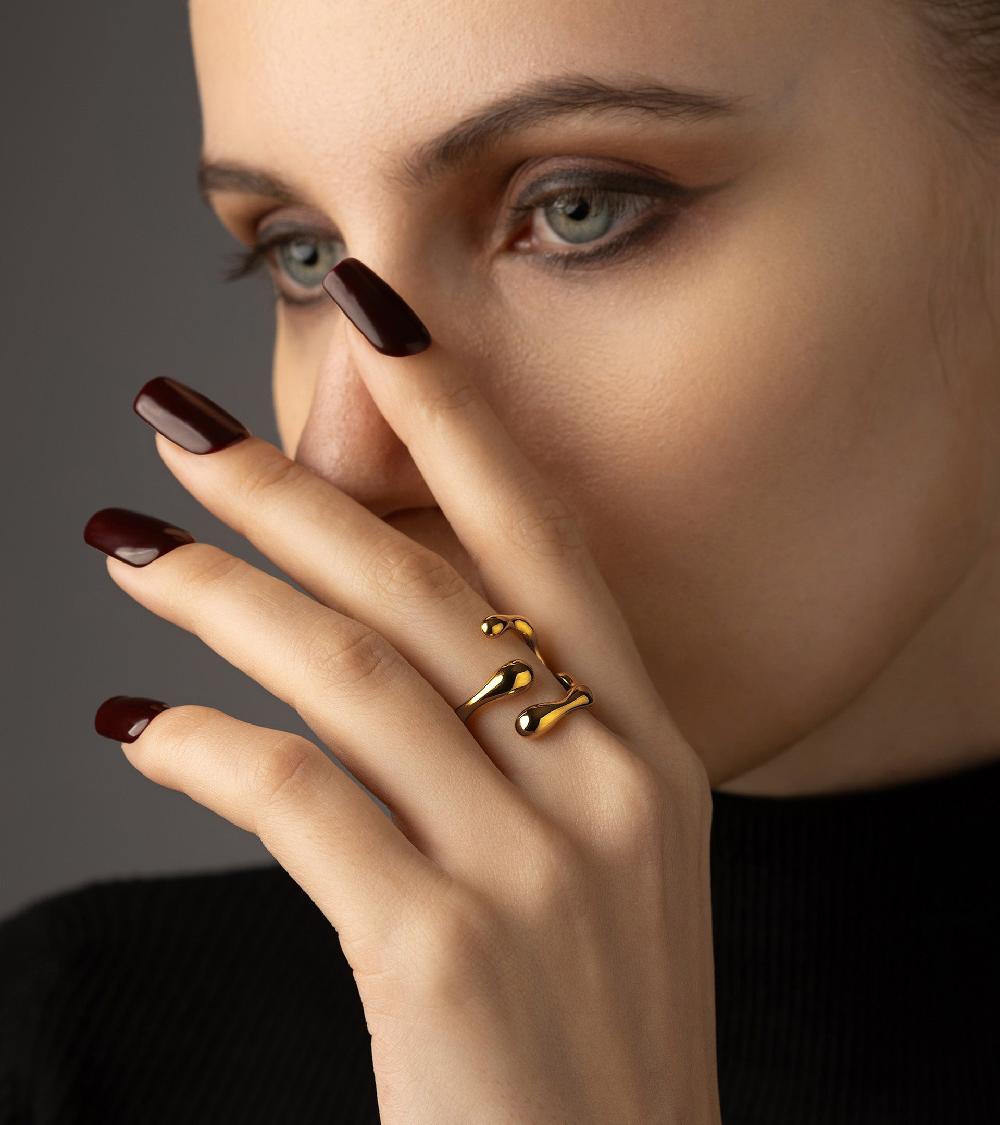 Les Basiles BAGUE TABATHA En Acier 316L Plaqué Or 18 Carats