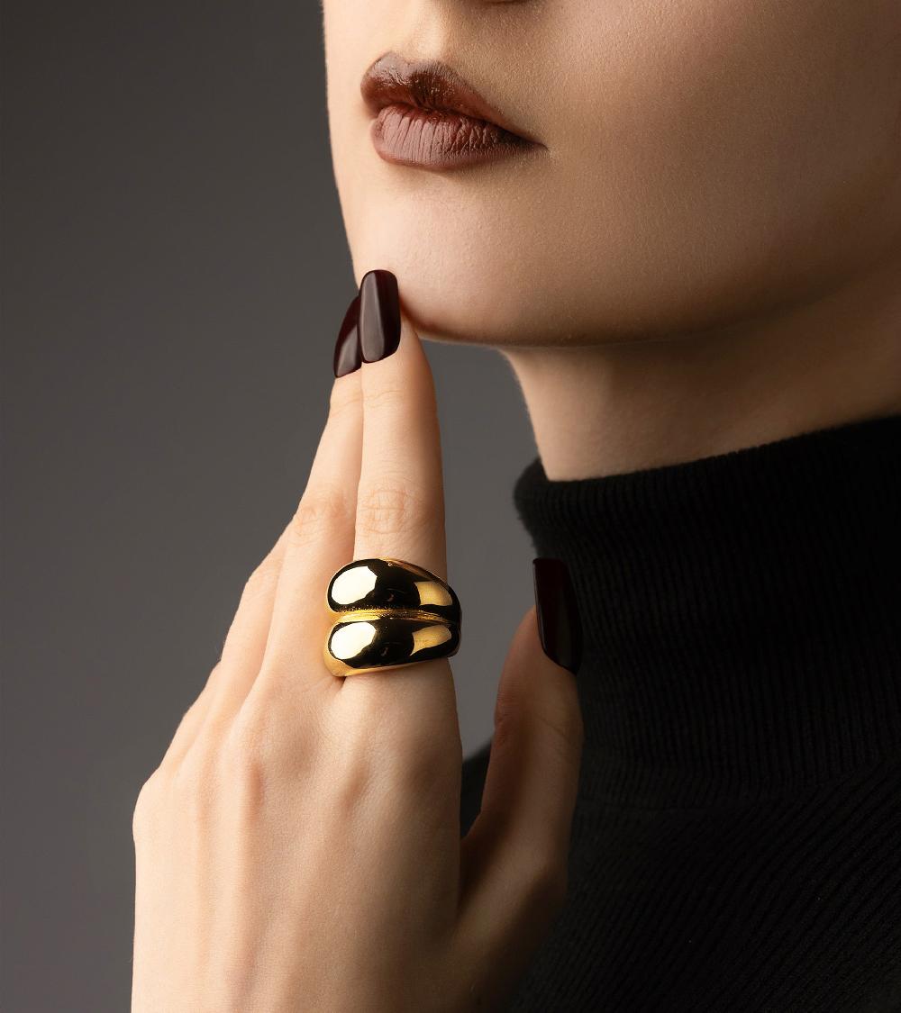 Les Basiles BAGUE THEIA En Acier 316L Plaqué Or 18 Carats