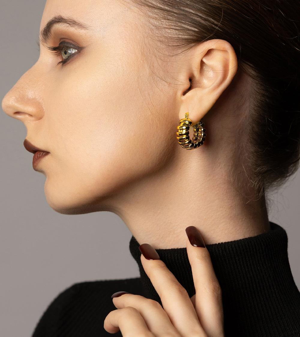 Les Basiles BOUCLES D'OREILLES ANTOINE En Acier 316L Plaqué Or 18 Carats