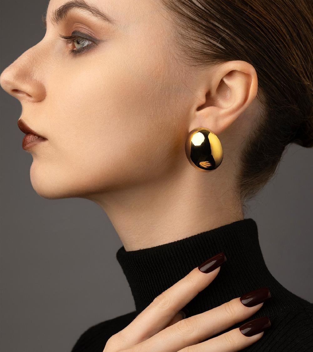 Les Basiles BOUCLES D'OREILLES BERTHA En Acier 316L Plaqué Or 18 Carats