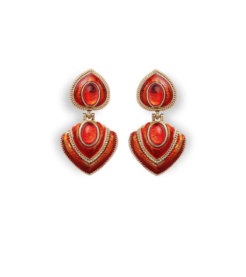 les basiles BOUCLES D'OREILLES BULMA En cristaux rouges montés sur laiton plaqué or 18 carats et rehaussé de nacre rouge