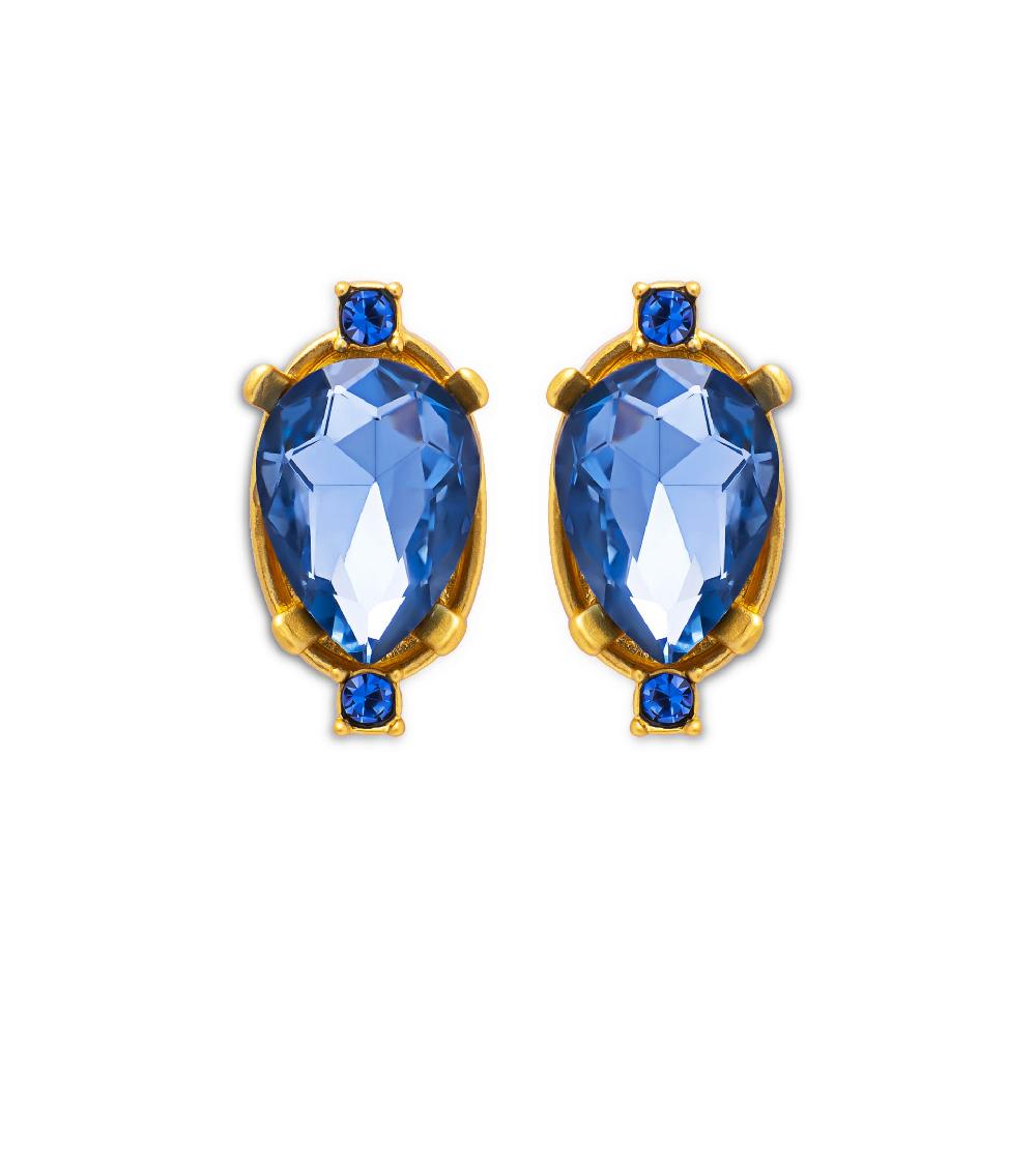 les basiles BOUCLES D'OREILLES CHRYSTAL En cristaux de verre bleu lagon montés sur laiton plaqué or 18 carats