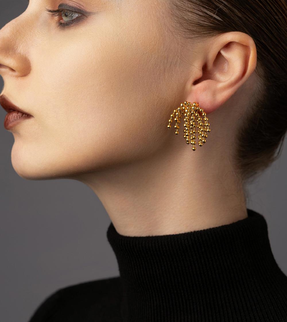 Les Basiles BOUCLES D'OREILLES CLAUDIA En Acier 316L Plaqué Or 18 Carats