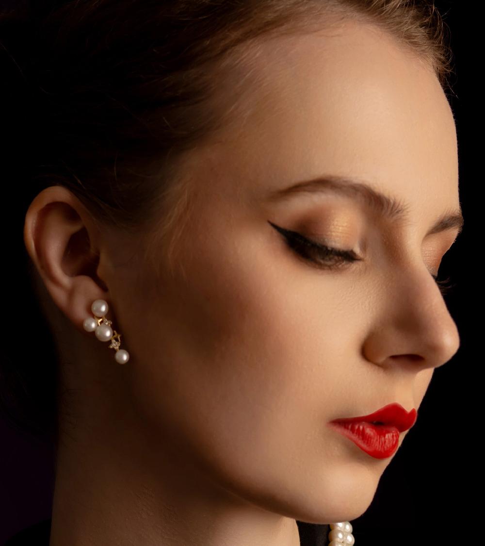 Les Basiles BOUCLES D'OREILLES DIDON En Perles D'Akoya Montées Sur Argent Sterling 925 Plaqué Or 18 Carats