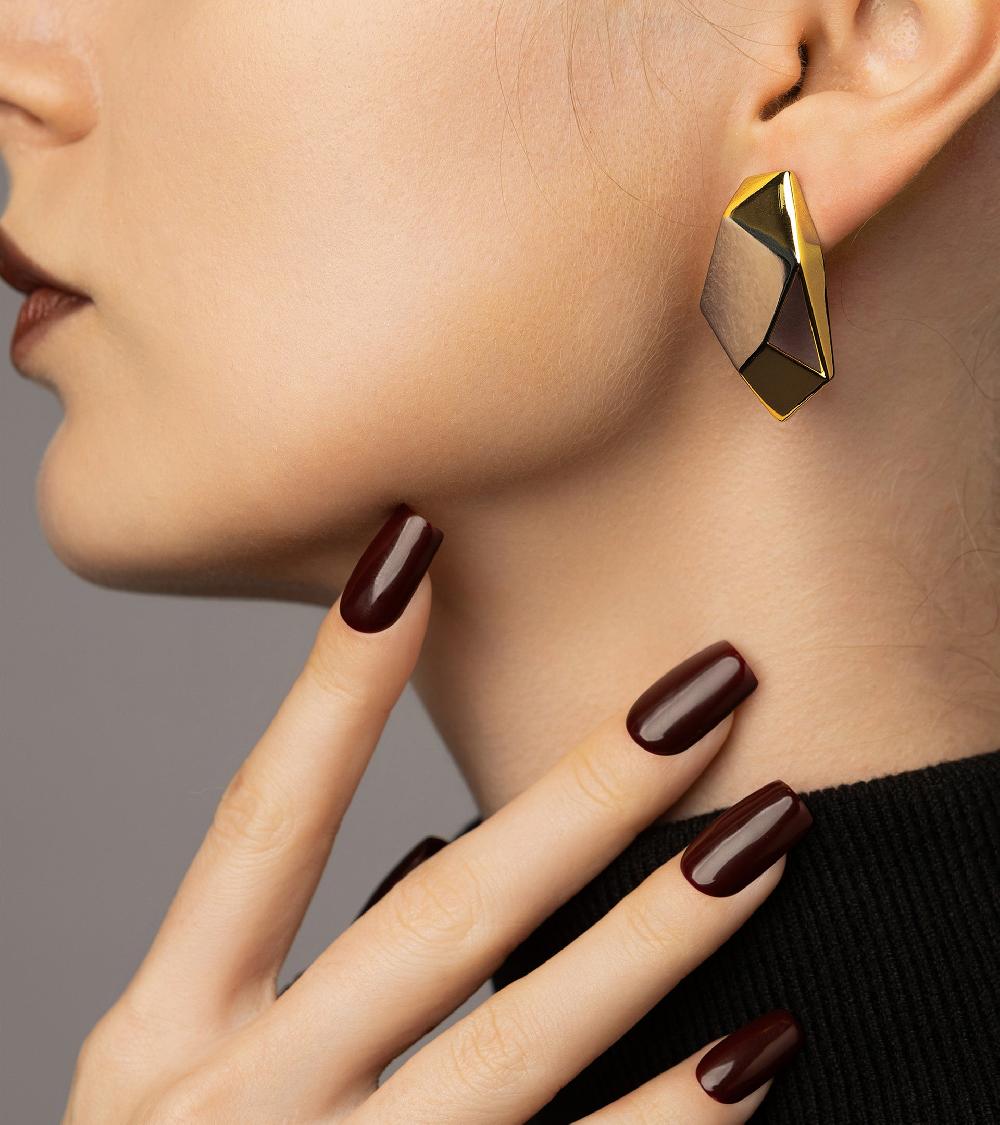 Les Basiles BOUCLES D'OREILLES ELECTRA En Laiton Plaqué Or 18 Carats