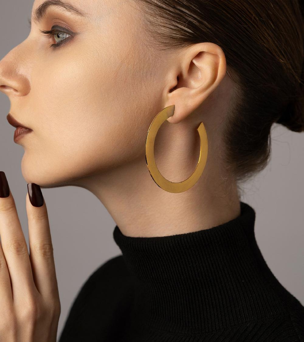 Les Basiles BOUCLES D'OREILLES EUGENIA Acier 316 L Plaqué Or 18 Carats