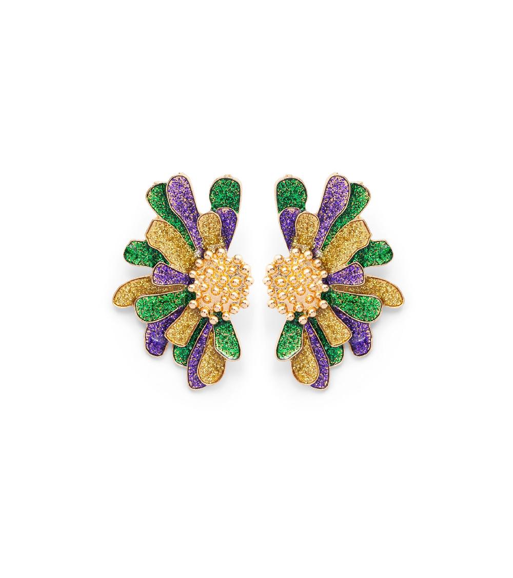 les basiles BOUCLES D'OREILLES FLORA En laiton plaqué or 18 carats rehaussé de paillettes multicolores