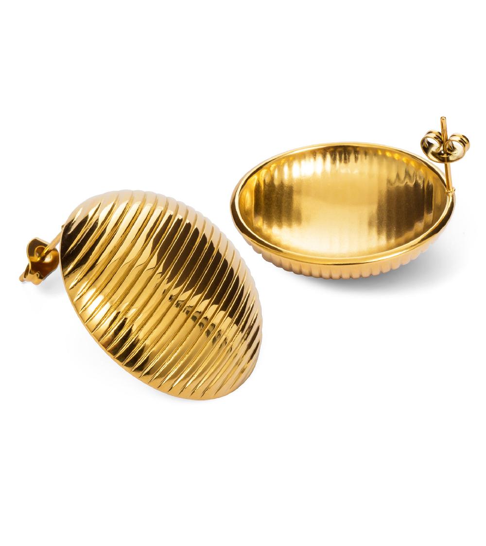 Les Basiles BOUCLES D'OREILLES GRETA En Acier 316L Plaqué Or 18 Carats