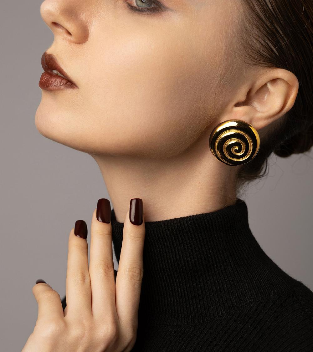 Les Basiles BOUCLES D'OREILLES HESTIA En Acier 316L Plaqué Or 18 Carats