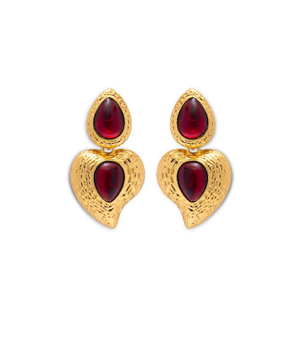 les basiles BOUCLES D'OREILLES IRENE En cristaux rouges montés sur laiton plaqué or 18 carats