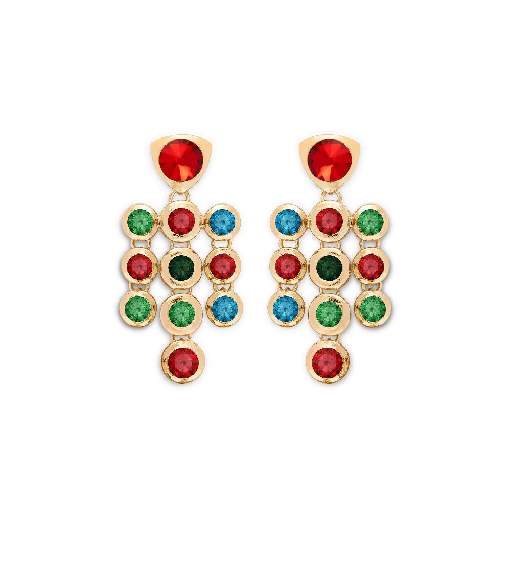 les basiles BOUCLES D'OREILLES JULIA En cristaux de verre colorés montés sur laiton plaqué or 18 carats