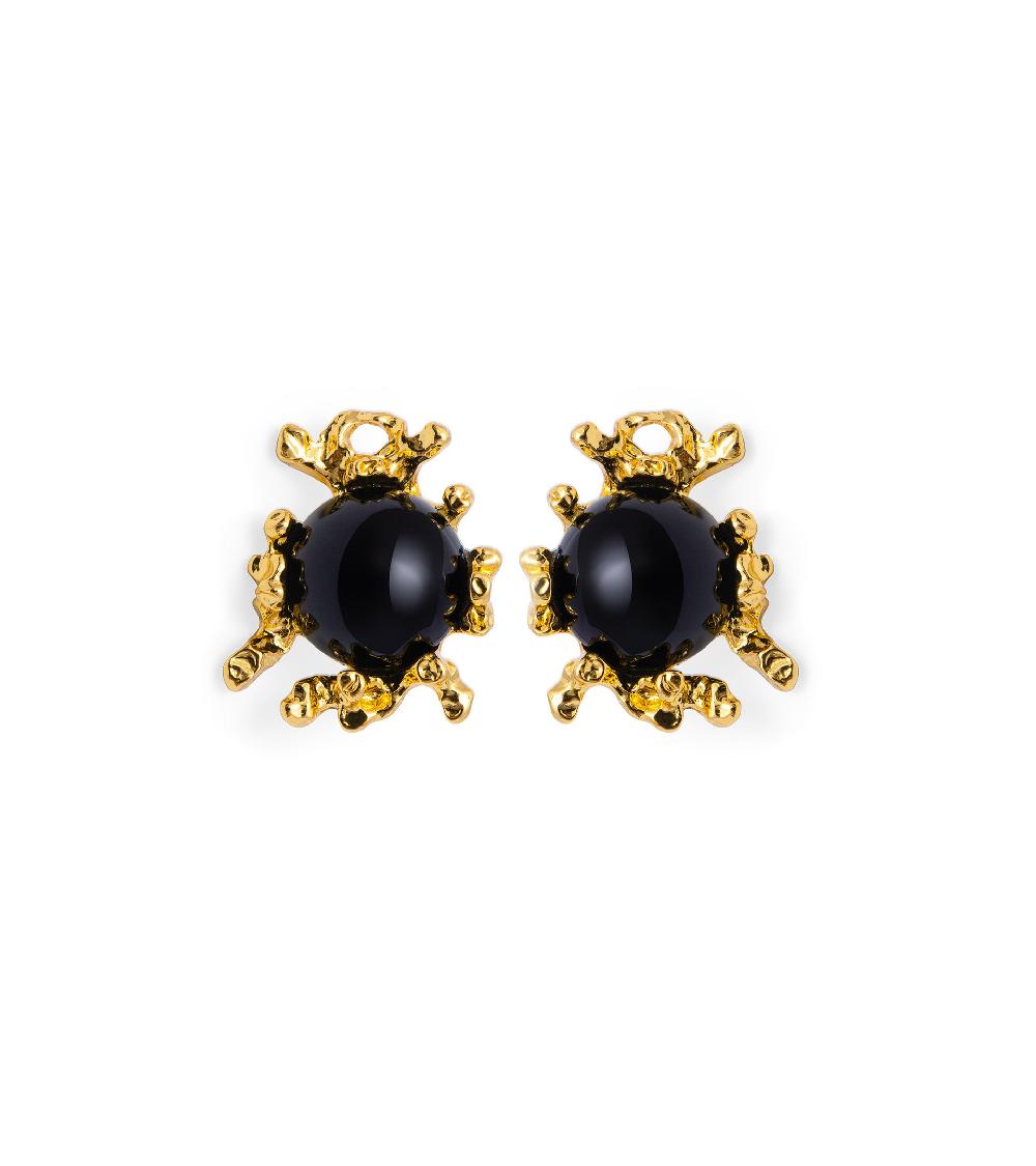 les basiles BOUCLES D'OREILLES NADEGE En perle de résine noire montées sur laiton plaqué or 18 carats