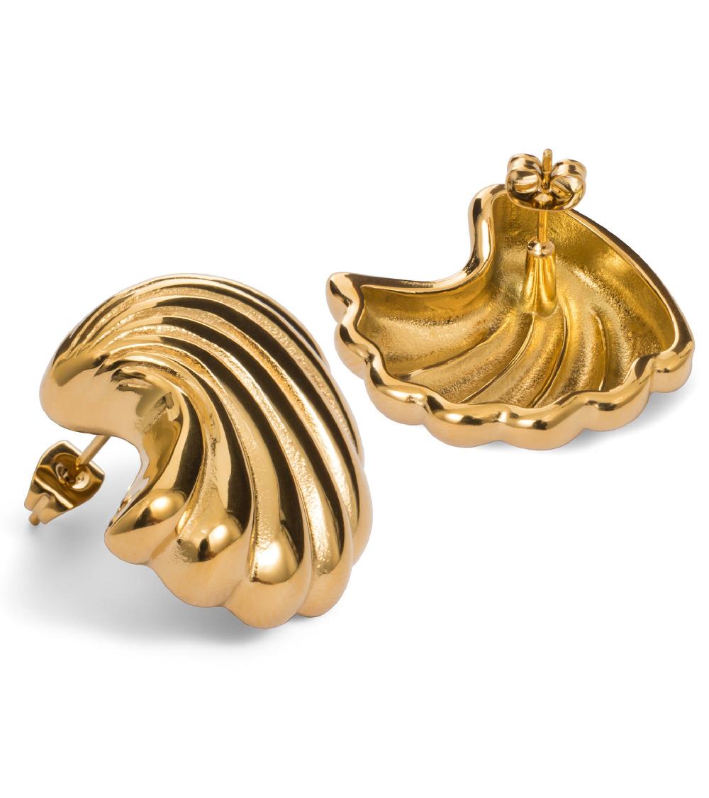 Les Basiles BOUCLES D'OREILLES PAOLA En Acier 316L Plaqué Or 18 Carats